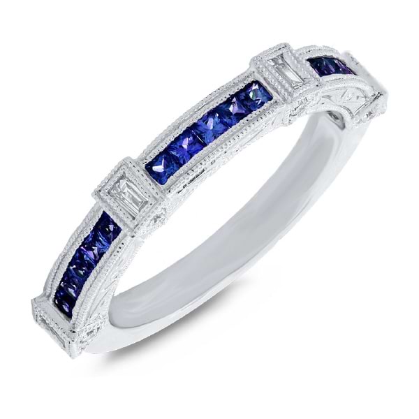 0.19ct Diamond & 0.54ct Blue Sapphire 14k White Gold Lady's Ring