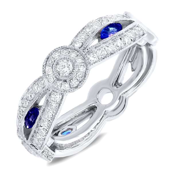 0.82ct Diamond & 0.35ct Blue Sapphire 14k White Gold Lady's Ring