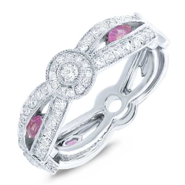 0.82ct Diamond & 0.32ct Pink Sapphire 14k White Gold Lady's Ring