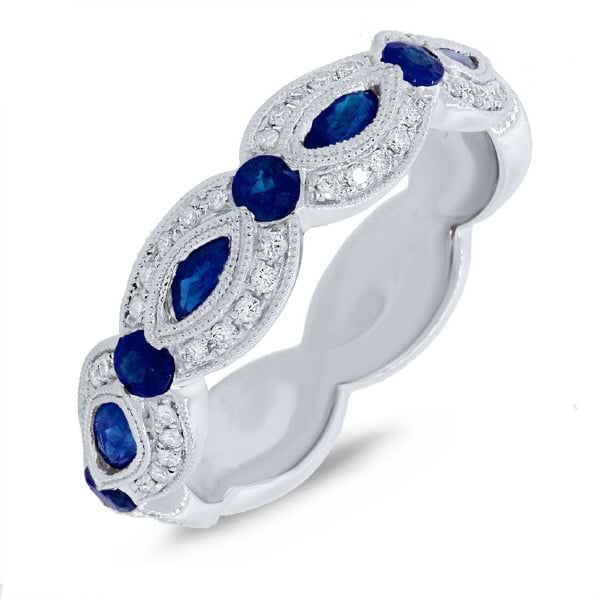 0.18ct Diamond & 0.91ct Blue Sapphire 14k White Gold Lady's Ring