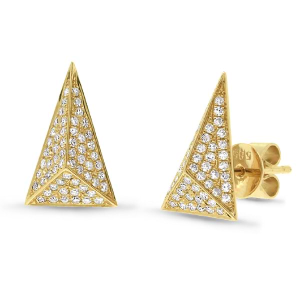 0.34ct 14k Yellow Gold Diamond Pave Pyramid Earrings