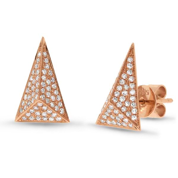 0.34ct 14k Rose Gold Diamond Pave Pyramid Earrings