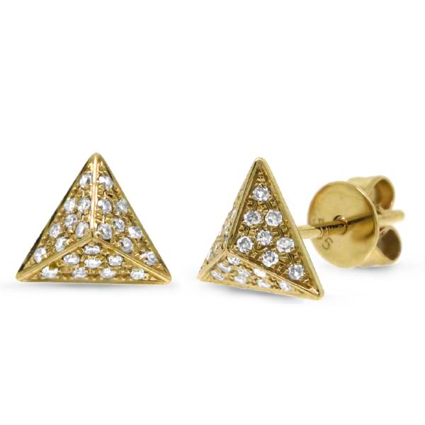 0.16ct 14k Yellow Gold Diamond Pave Pyramid Earrings