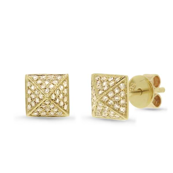 0.18ct 14k Yellow Gold Diamond Pave Pyramid Earrings