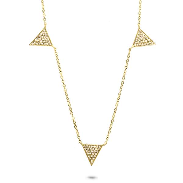 0.23ct 14k Yellow Gold Diamond Pave Triangle Necklace