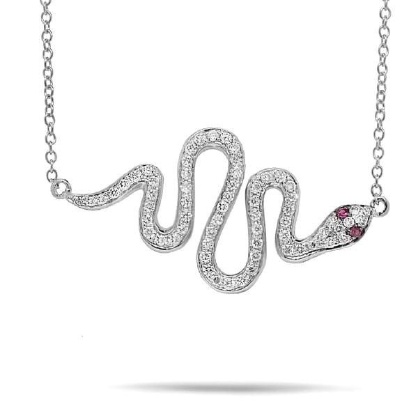 0.31ct Diamond & 0.02ct Ruby 14k White Gold Snake Necklace