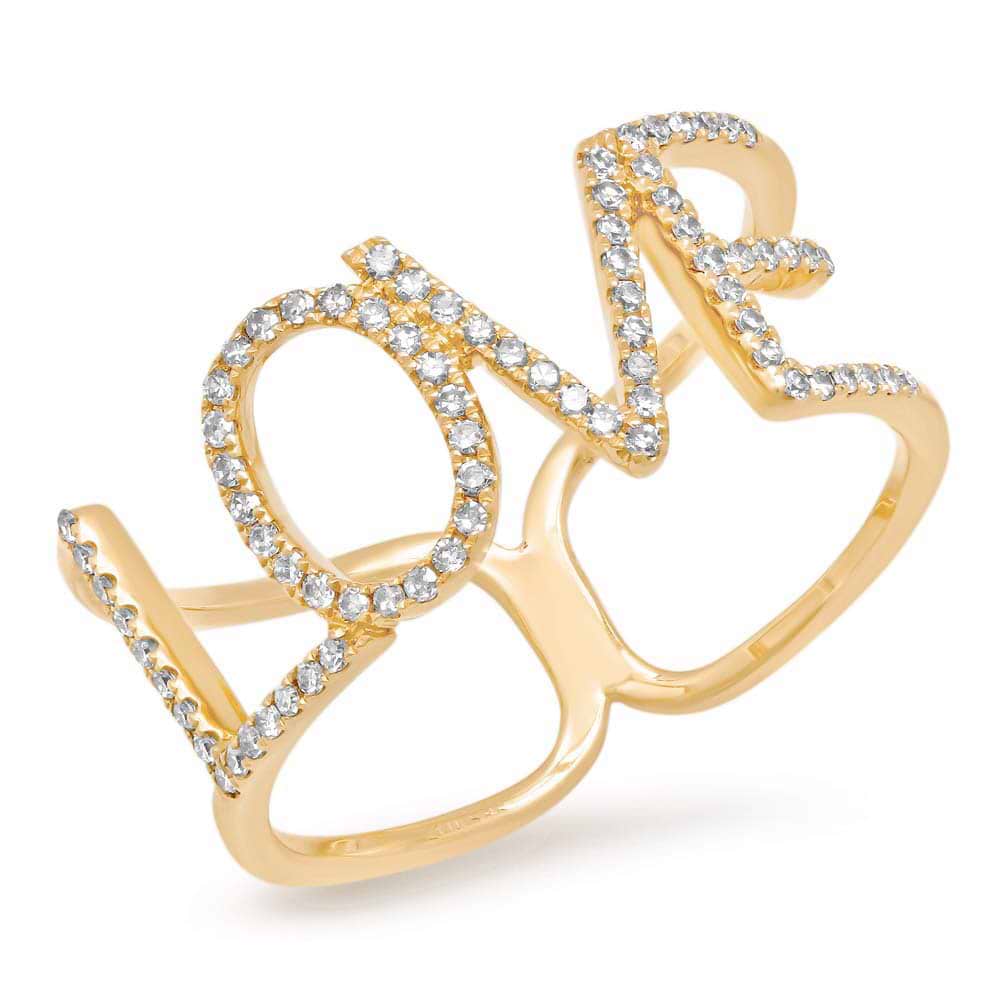 0.20ct 14k Yellow Gold Diamond ''Love'' Ring Size 11