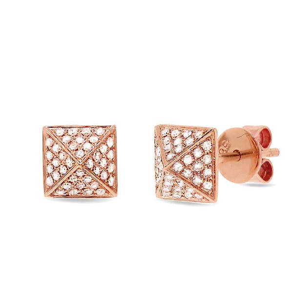 0.18ct 14k Rose Gold Diamond Pave Pyramid Earrings