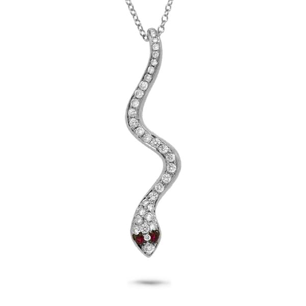 0.31ct Diamond & 0.03ct Ruby 14k White Gold Snake Pendant Necklace