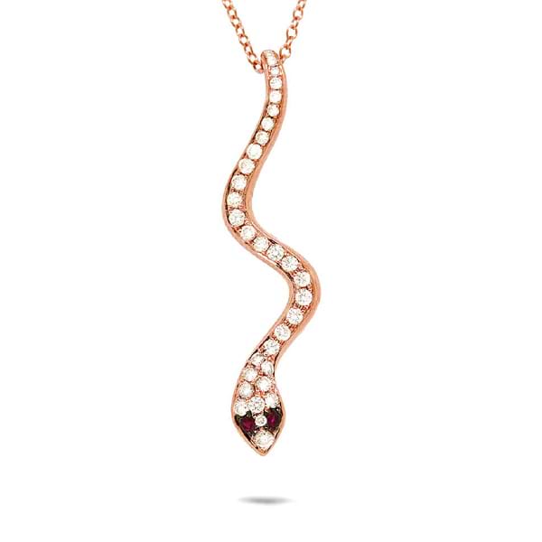 0.31ct Diamond & 0.03ct Ruby 14k Rose Gold Snake Pendant Necklace