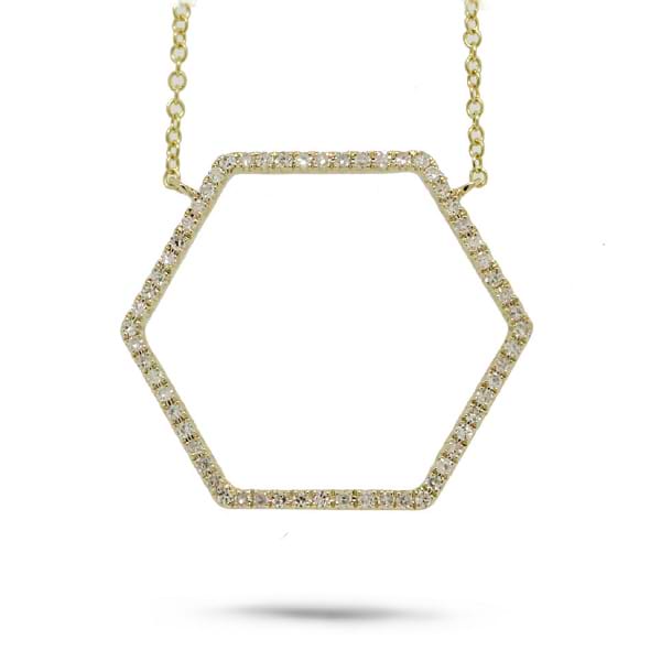0.25ct 14k Yellow Gold Diamond Hexagon Necklace