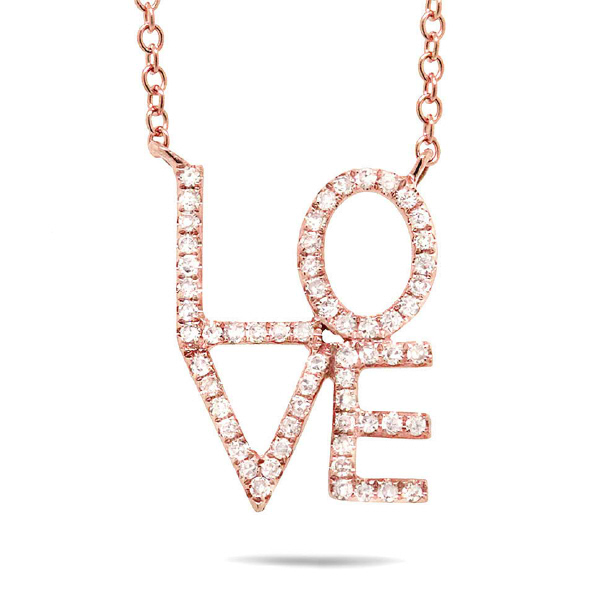 0.17ct 14k Rose Gold Diamond ''Love'' Necklace