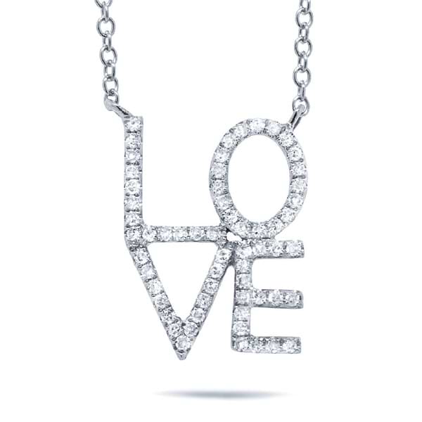 0.17ct 14k White Gold Diamond ''Love'' Necklace
