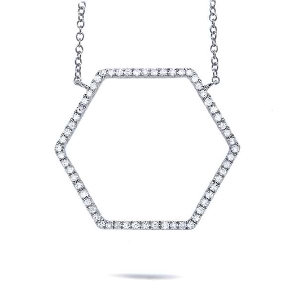 0.25ct 14k White Gold Diamond Hexagon Necklace