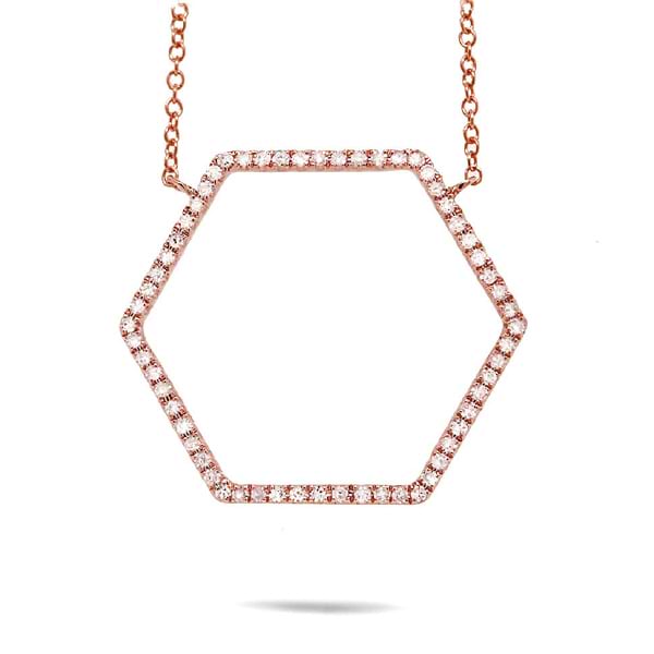 0.25ct 14k Rose Gold Diamond Hexagon Necklace