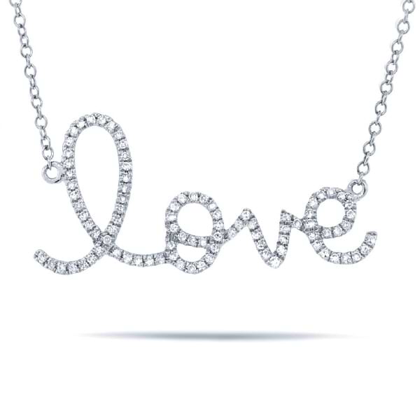 0.18ct 14k White Gold Diamond ''Love'' Necklace