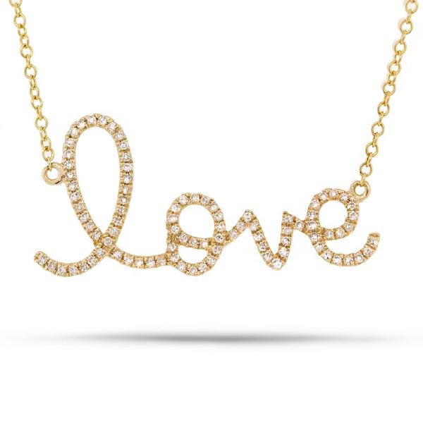 0.18ct 14k Yellow Gold Diamond ''Love'' Necklace
