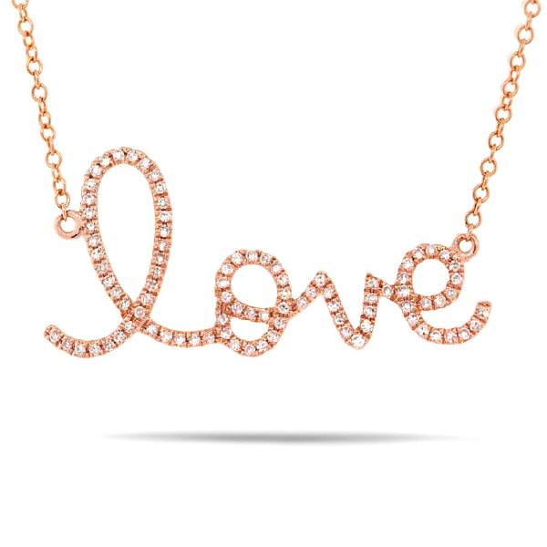 0.18ct 14k Rose Gold Diamond ''Love'' Necklace