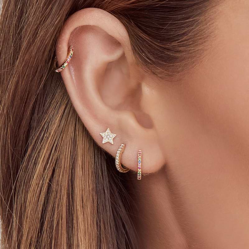 Diamond Pave Mini Star Stud Earring 14k White Gold (0.07ct)