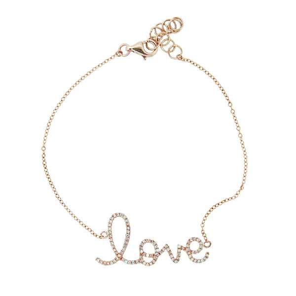 0.17ct 14k Rose Gold Diamond ''Love'' Bracelet