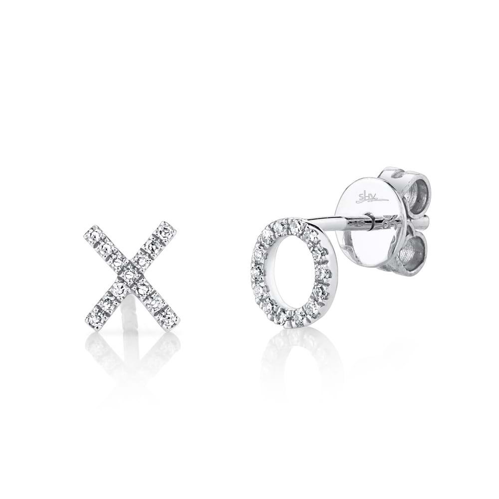 Diamond 'XO' Stud Earrings 14k White Gold (0.09ct)