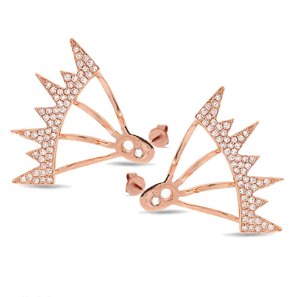 0.38ct 14k Rose Gold Diamond Pave Ear Jacket Earrings With Studs