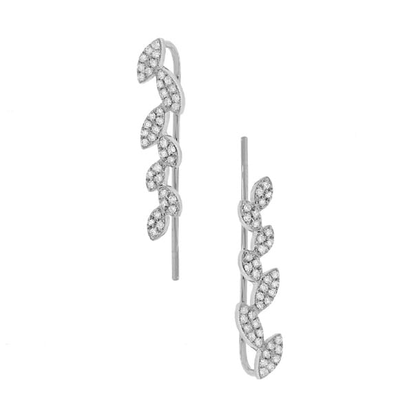 0.25ct 14k White Gold Diamond Leaf Ear Crawler Earrings