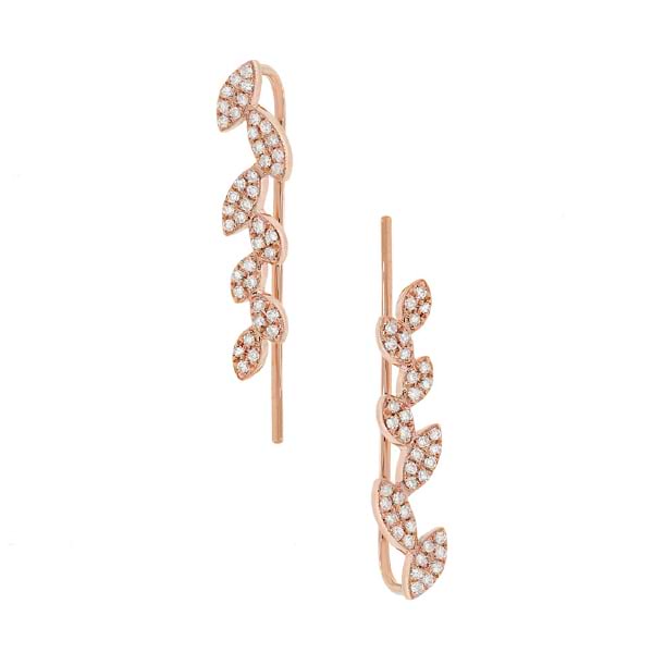 0.25ct 14k Rose Gold Diamond Leaf Ear Crawler Earrings