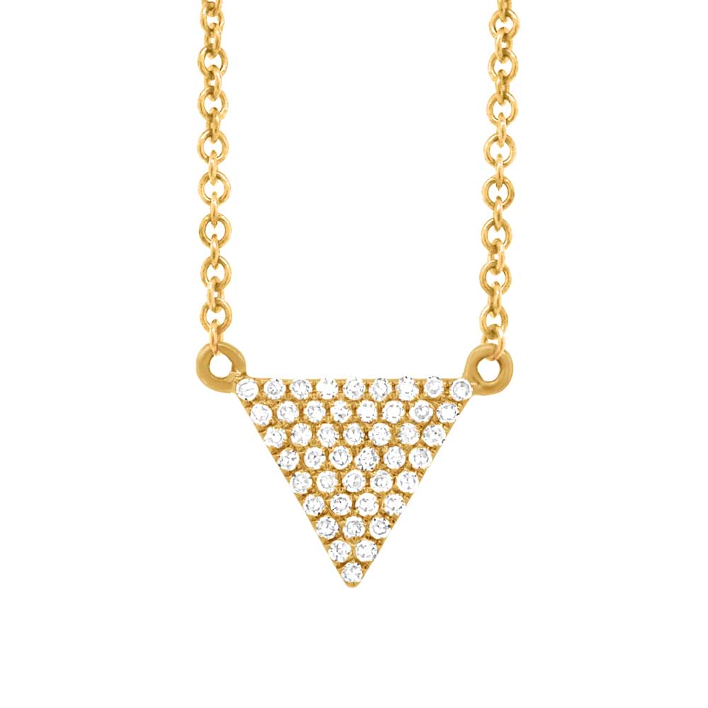 0.13ct 14k Yellow Gold Diamond Pave Triangle Necklace