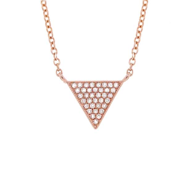 0.07ct 14k Rose Gold Diamond Pave Triangle Necklace