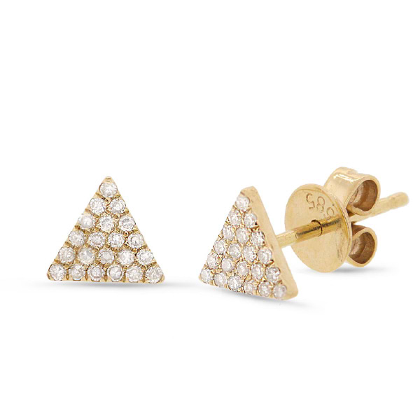0.12ct 14k Yellow Gold Diamond Pave Triangle Earrings