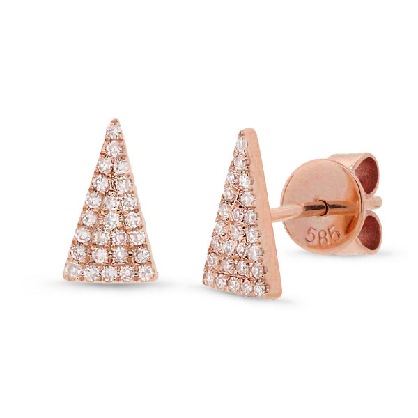 0.12ct 14k Rose Gold Diamond Pave Triangle Earrings