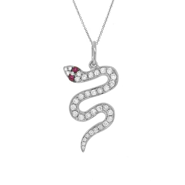 0.22ct Diamond & 0.02ct Ruby 14k White Gold Snake Pendant Necklace
