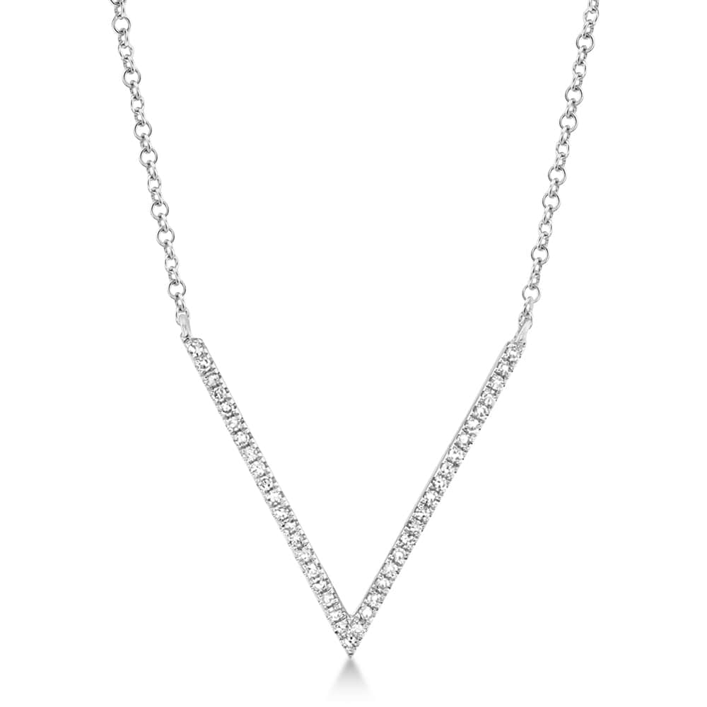 Diamond Pave V Pendant Necklace 14k White Gold (0.12ct)
