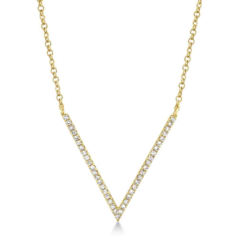 Diamond Pave V Pendant Necklace 14k Yellow Gold (0.12ct)