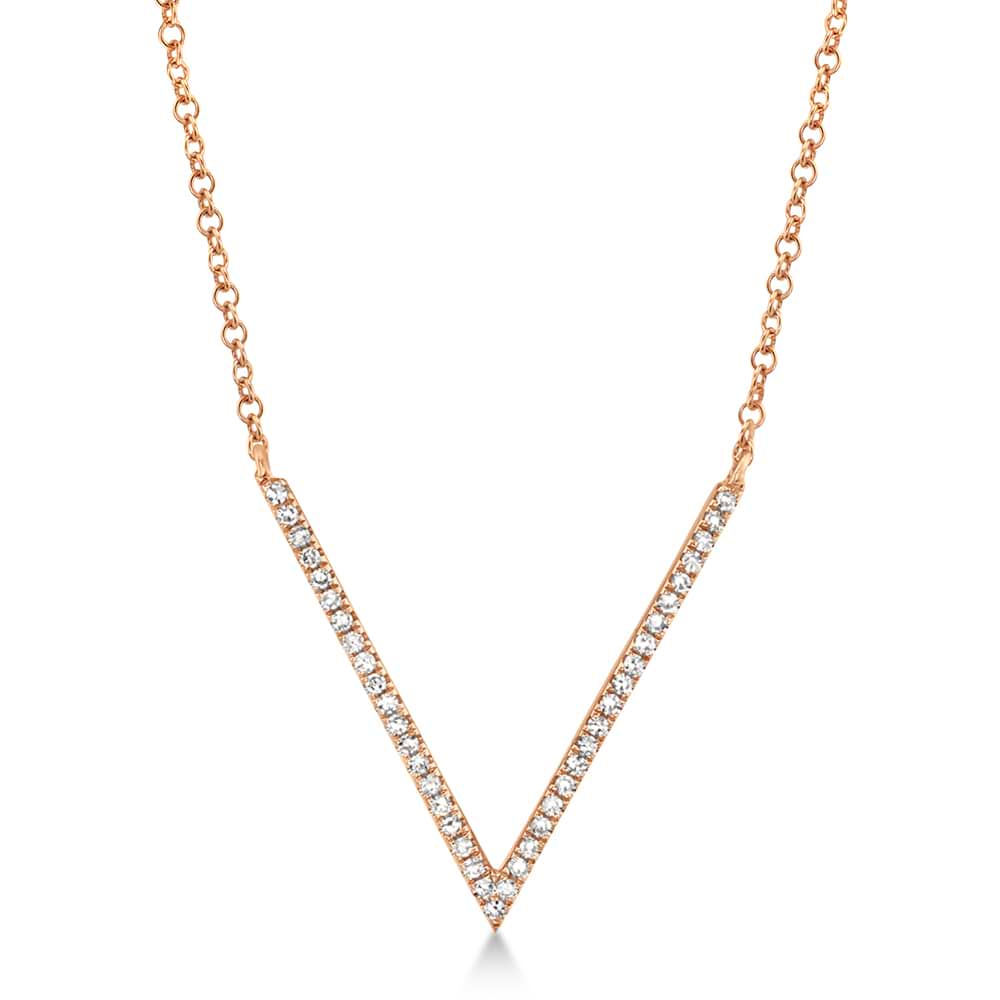 Diamond Pave V Pendant Necklace 14k Rose Gold (0.12ct)