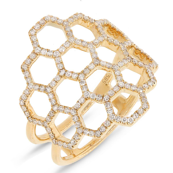 0.47ct 14k Yellow Gold Diamond Honeycomb Ring