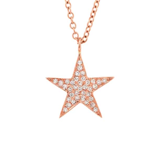 0.09ct 14k Rose Gold Diamond Star Pendant Necklace