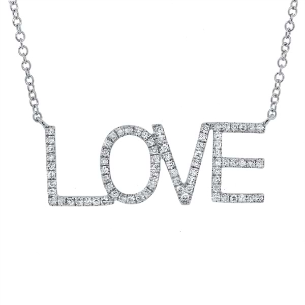 0.21ct 14k White Gold Diamond ''Love'' Necklace