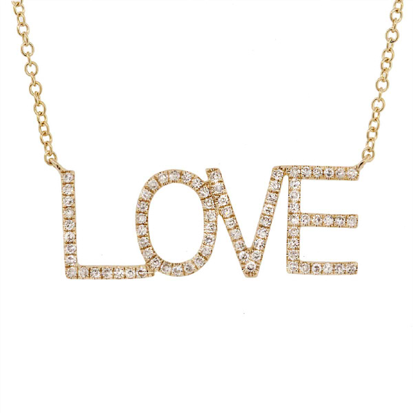 0.21ct 14k Yellow Gold Diamond ''Love'' Necklace