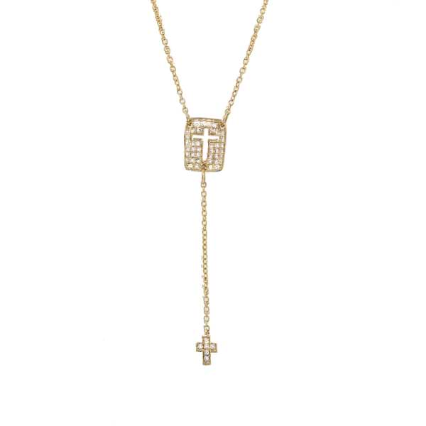 0.16ct 14k Yellow Gold Diamond Cross Necklace