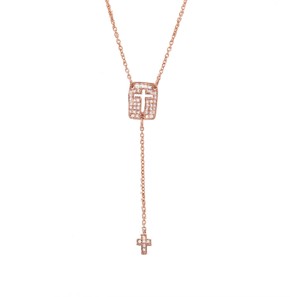 0.16ct 14k Rose Gold Diamond Cross Necklace