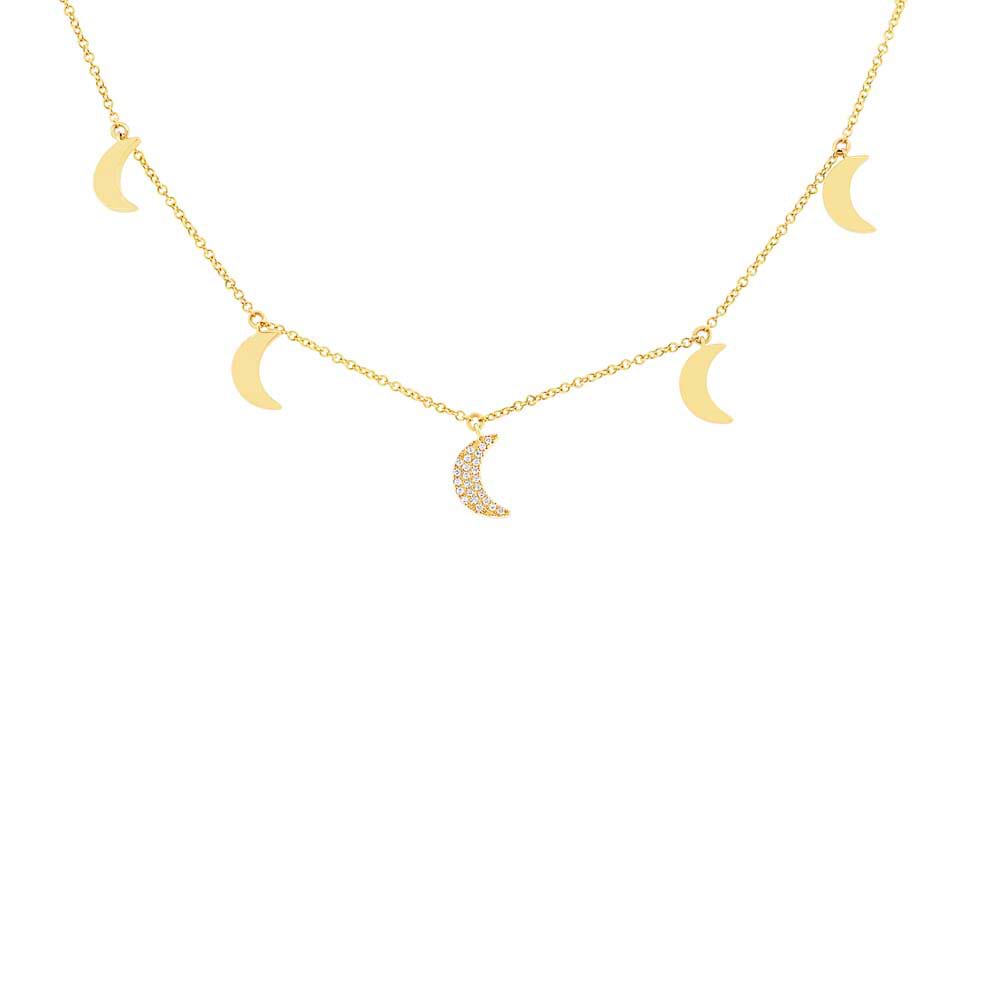 0.06ct 14k Yellow Gold Diamond Crescent Moon Necklace