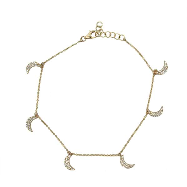 0.35ct 14k Yellow Gold Diamond Crescent Moon Anklet
