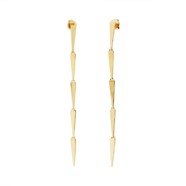 14k Yellow Gold Diamond Lady's Triangle Dangling Earrings
