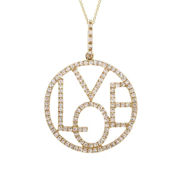 0.36ct 14k Yellow Gold Diamond ''love'' Pendant Necklace