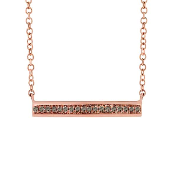 0.06ct 14k Rose Gold Champagne Diamond Bar Necklace