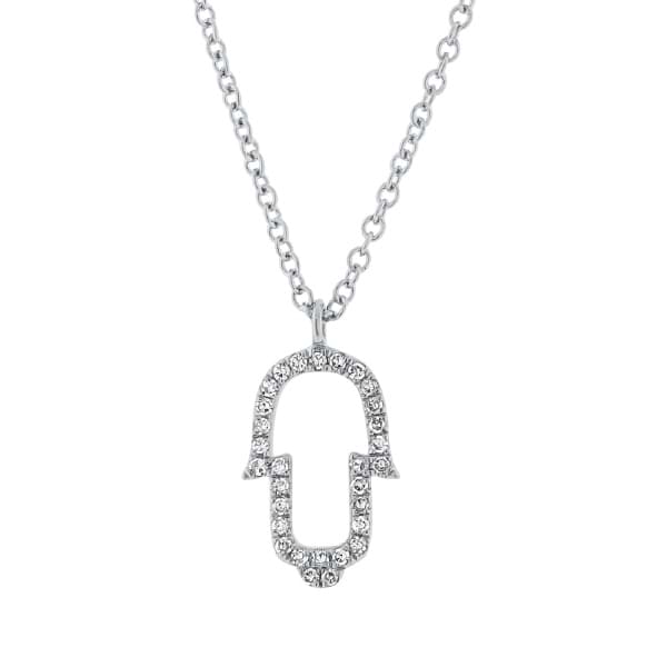 0.08ct 14k White Gold Diamond Hamsa Pendant Necklace