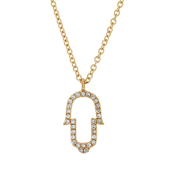 0.08ct 14k Yellow Gold Diamond Hamsa Pendant Necklace