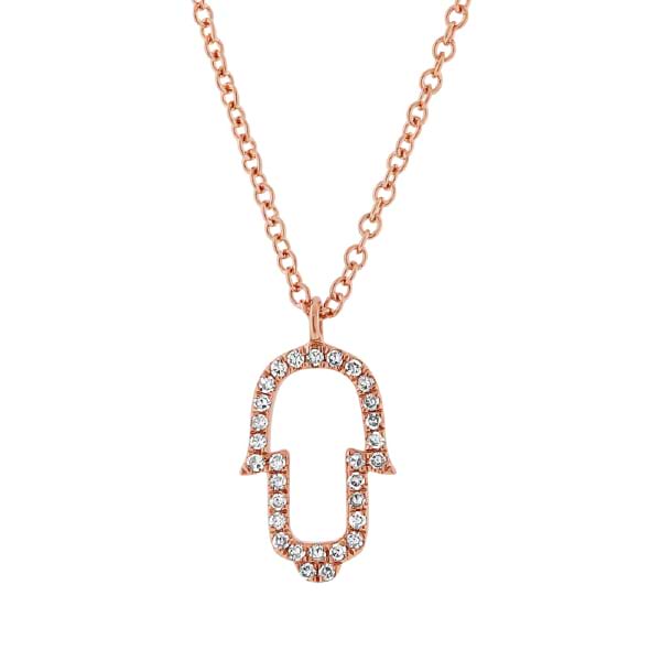 0.08ct 14k Rose Gold Diamond Hamsa Pendant Necklace